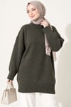 Oversize Ribanalı Triko Tunik Füme