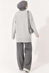Oversize Ribanalı Triko Tunik Gri