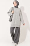 Oversize Ribanalı Triko Tunik Gri