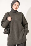 Oversize Ribanalı Triko Tunik Haki