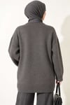Oversize Ribanalı Triko Tunik Haki