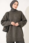 Oversize Ribanalı Triko Tunik Haki