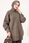 Oversize Ribanalı Triko Tunik Kahve