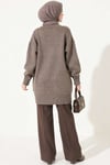 Oversize Ribanalı Triko Tunik Kahve