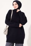 Oversize Ribanalı Triko Tunik Lacivert