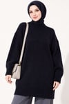 Oversize Ribanalı Triko Tunik Lacivert