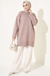 Oversize Ribanalı Triko Tunik Pudra