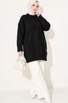 Oversize Ribanalı Triko Tunik Siyah