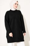Oversize Ribanalı Triko Tunik Siyah