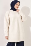 Oversize Ribanalı Triko Tunik Taş