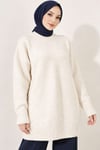 Oversize Ribanalı Triko Tunik Taş