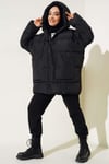 Oversize Torba Cepli Kapşonlu Mont Siyah