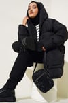 Oversize Torba Cepli Kapşonlu Mont Siyah