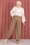 Paçası Lastikli Rahat Kalıp Şalvar Pantolon Camel
