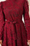 Paisley Simli Pullu Abiye Elbise Bordo