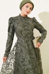 Paisley Simli Pullu Abiye Elbise Haki