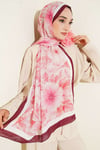 Pastel Çiçekli Bambu Kraş Şal Bordo