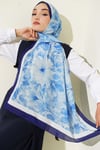 Pastel Çiçekli Bambu Kraş Şal Lacivert
