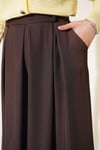 Pile Detaylı Geniş Paça Pantolon Acı Kahve