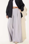 Pileli Kemerli Oversize Pantolon Gri