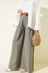 Pileli Kemerli Oversize Pantolon Haki