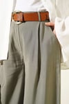 Pileli Kemerli Oversize Pantolon Haki