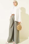 Pileli Kemerli Oversize Pantolon Haki