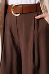 Pileli Kemerli Oversize Pantolon Kahve