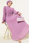 Piliseli İp Bağcıklı Abiye Elbise Lila