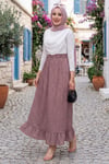 Puantiye Desenli Volanlı Etek Koyu Pudra
