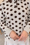 Puantiyeli Düğmeli Triko Tunik Bej
