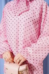 Puantiyeli Yaka Bağlamalı Şifon Tunik Pembe