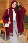Püsküllü Basic Omuz Şalı Bordo