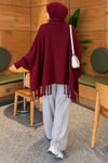 Püsküllü Basic Omuz Şalı Bordo