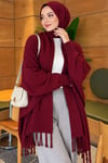 Püsküllü Basic Omuz Şalı Bordo