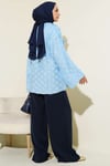 Püsküllü Fırfırlı İp Bağlamalı Kimono Mavi