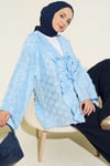 Püsküllü Fırfırlı İp Bağlamalı Kimono Mavi