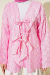 Püsküllü Fırfırlı İp Bağlamalı Kimono Pembe