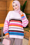 Renkli Çizgili Yumoş Triko Tunik Pembe