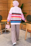 Renkli Çizgili Yumoş Triko Tunik Pembe