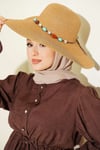 Renkli Taşlı Hasır Şapka Camel
