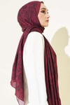 Retro Desenli Bambu Kraş Şal Bordo