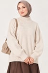 Ribanalı Basic Triko Kazak Bej