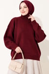 Ribanalı Basic Triko Kazak Bordo