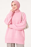 Ribanalı Bisiklet Yaka Triko Tunik Pembe