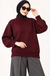 Ribanalı Düşük Omuzlu Triko Tunik Bordo