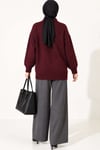 Ribanalı Düşük Omuzlu Triko Tunik Bordo