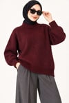 Ribanalı Düşük Omuzlu Triko Tunik Bordo