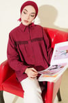 Robası Dantelli Poplin Gömlek Bordo