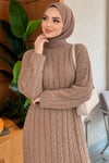 Saç Örgülü Basic Triko Elbise Vizon